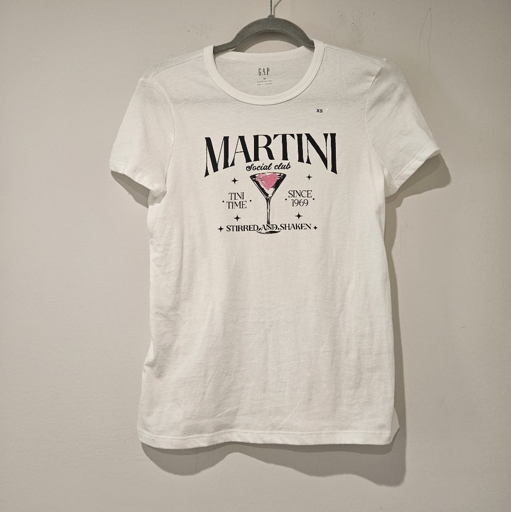 GAP White Martini Social Club Tee, Size XS